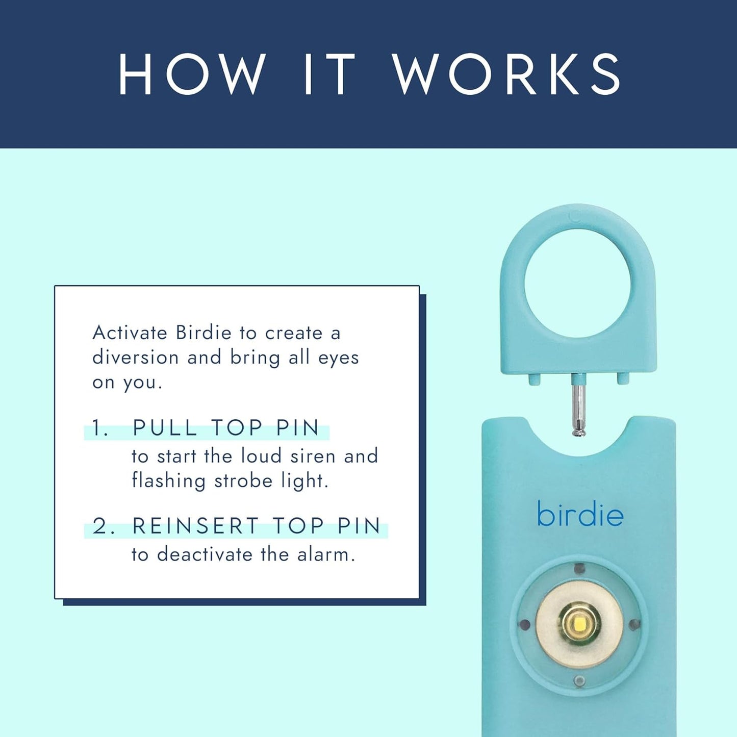 She’S Birdie–The Original Personal Safety Alarm for Women by Women–Loud Siren, Strobe Light and Key Chain in a Variety of Colors (Aqua)