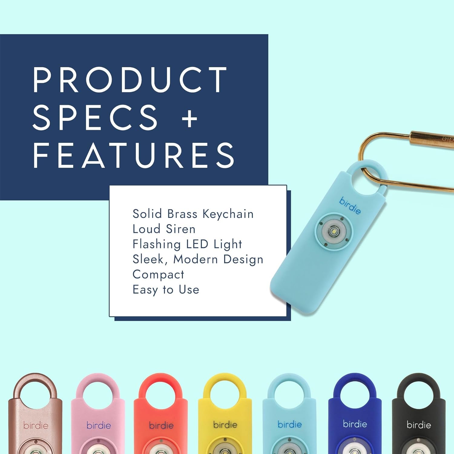 She’S Birdie–The Original Personal Safety Alarm for Women by Women–Loud Siren, Strobe Light and Key Chain in a Variety of Colors (Aqua)