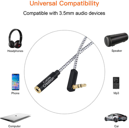 Headphone Extension Cable 15Ft/4.5M, 3.5 Mm Audio Extension Cable-Aux Cord Extender 90-Degree Right Angle Male to Female Stereo Audio Cable Nylon Braided for Smartphones, Media Player