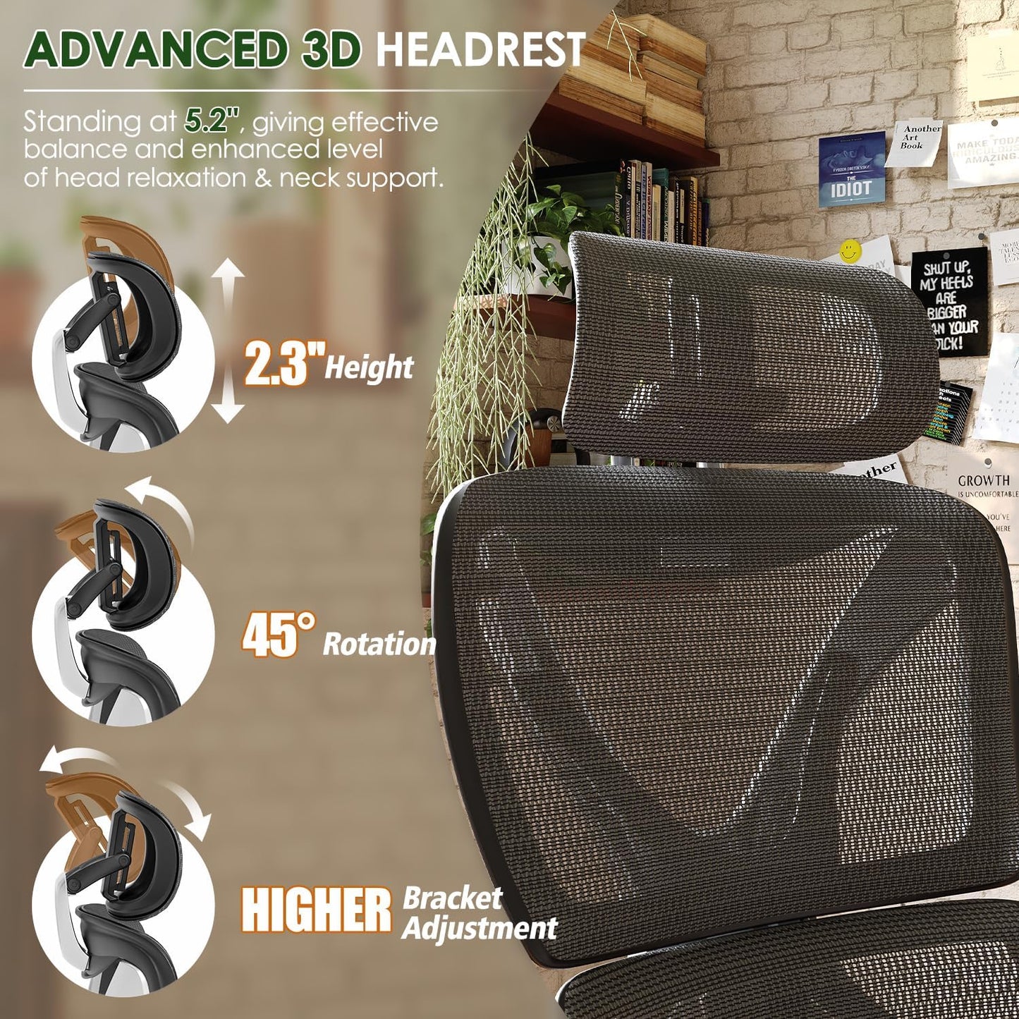 Ergonomic Office Chair, Big and Tall Mesh Chair with Lumbar Support, 3D Armrest - 215° Rotation, Adjustable Headrest & Soft Seat, Durable Desk Chair 350LBS for Work Gaming Computer,Grey