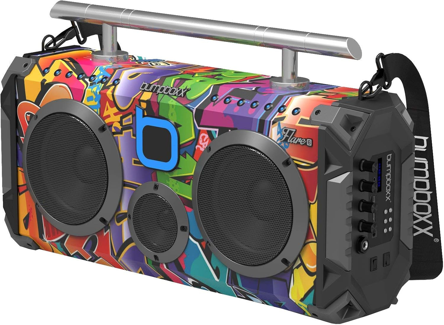 Bluetooth Boombox Flare6 NYC Graffiti | Retro Boombox with Bluetooth Speaker | Includes Rechargeable Lithium Battery, Carrying Strap & Remote | Quality Loud Sound with Bass