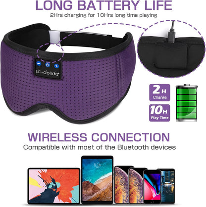 Sleep Headphones, Silk Sleep Mask Bluetooth Wireless Music Eye Mask, Sleeping Headphones for Side Sleepers Sleep Mask with Bluetooth Headphones Ultra-Thin Stereo Speaker Perfect for Sleeping