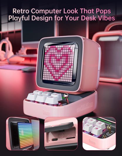 Ditoo Retro Pixel Art Game Bluetooth Speaker with 16X16 LED App Controlled Front Screen (Pink)