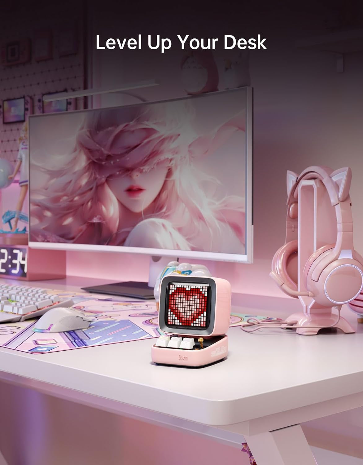 Ditoo Retro Pixel Art Game Bluetooth Speaker with 16X16 LED App Controlled Front Screen (Pink)