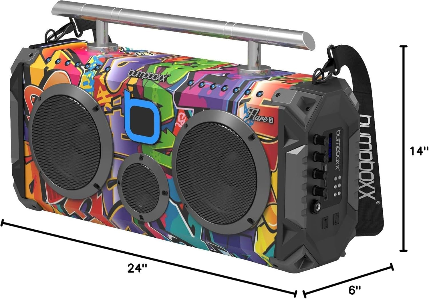 Bluetooth Boombox Flare6 NYC Graffiti | Retro Boombox with Bluetooth Speaker | Includes Rechargeable Lithium Battery, Carrying Strap & Remote | Quality Loud Sound with Bass