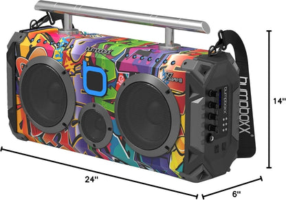 Bluetooth Boombox Flare6 NYC Graffiti | Retro Boombox with Bluetooth Speaker | Includes Rechargeable Lithium Battery, Carrying Strap & Remote | Quality Loud Sound with Bass